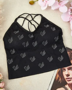 Sportowe^Royalfashion Damski biustonosz sportowy z cyrkoniami czarny