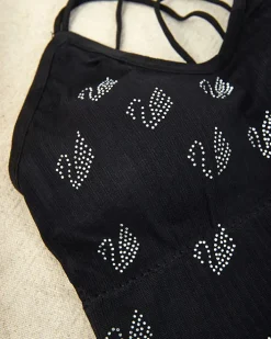 Sportowe^Royalfashion Damski biustonosz sportowy z cyrkoniami czarny