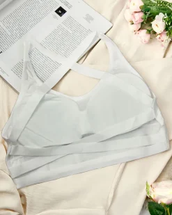 Sportowe^Royalfashion Damski biustonosz sportowy z cyrkoniami biały