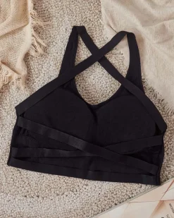 Sportowe^Royalfashion Damski biustonosz sportowy z cyrkoniami czarny