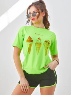Komplety Damskie^Royalfashion Damski komplet sportowy z t-shirtem i krótkimi spodenkami Ice Cream zielony