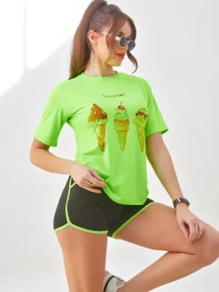 Komplety Damskie^Royalfashion Damski komplet sportowy z t-shirtem i krótkimi spodenkami Ice Cream zielony