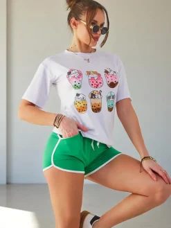 Komplety Damskie^Royalfashion Damski komplet sportowy z t-shirtem i krótkimi spodenkami Kitty Cat zielony