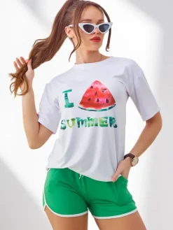 Komplety Damskie^Royalfashion Damski komplet sportowy z t-shirtem i krótkimi spodenkami Watermelon zielony