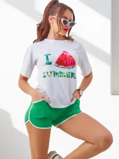 Komplety Damskie^Royalfashion Damski komplet sportowy z t-shirtem i krótkimi spodenkami Watermelon zielony