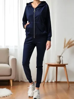 Komplety Damskie^Royalfashion Damski komplet a'la welur Granatowy