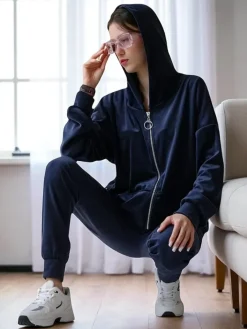 Komplety Damskie^Royalfashion Damski komplet a'la welur Granatowy