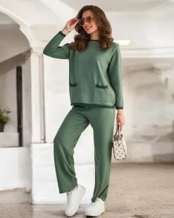 Komplety Damskie^Royalfashion Damski komplet swetrowy zielony