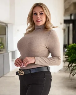 Plus Size|Swetry^Royalfashion Damski sweter typu półgolf w kolorze jasnobrązowym jasny brązowy