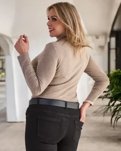 Plus Size|Swetry^Royalfashion Damski sweter typu półgolf w kolorze jasnobrązowym jasny brązowy