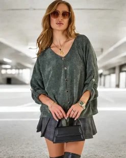 Swetry^Royalfashion Damski sweter z wiązaniem zielony