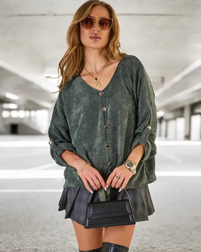 Swetry^Royalfashion Damski sweter z wiązaniem zielony