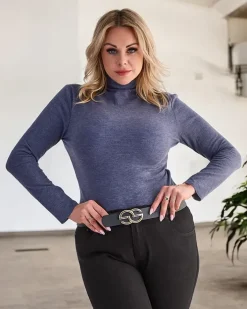 Plus Size|Swetry^Royalfashion Damski sweter typu półgolf w kolorze niebieskim Ecru