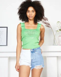 Bluzki / Koszule / Koszulki^Royalfashion Damski top w kolorze m z cyrkoniami zielony