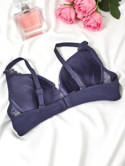 Codzienne^Royalfashion Damski usztywniany biustonosz z koronką Bra Bella Granatowy