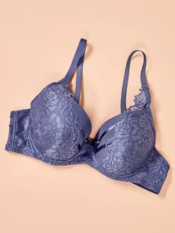 Codzienne^Royalfashion Damski usztywniany biustonosz z koronką Granatowy