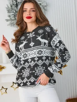 Swetry^Royalfashion Damski świąteczny sweter z mikołajem zielony