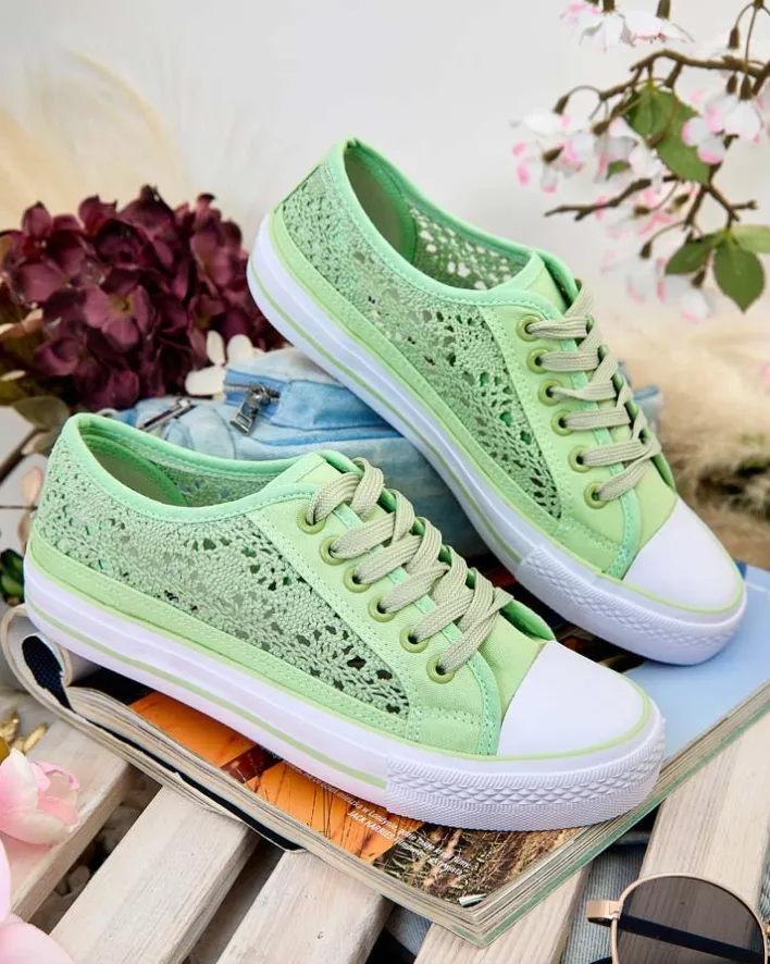 Trampki^Royalfashion Damskie ażurowe trampki Niz zielony