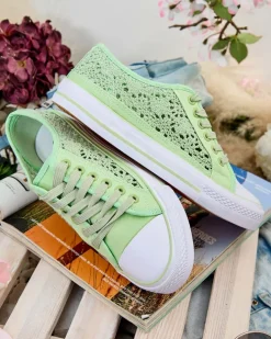 Trampki^Royalfashion Damskie ażurowe trampki Niz zielony