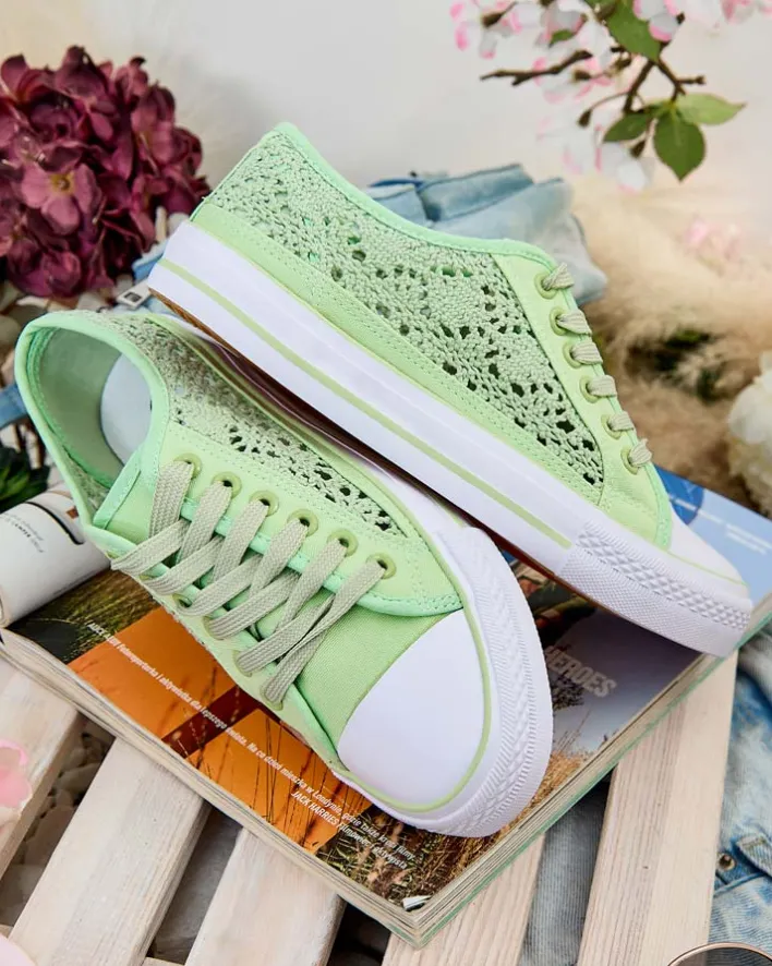 Trampki^Royalfashion Damskie ażurowe trampki Niz zielony