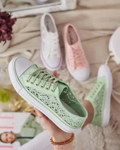 Trampki^Royalfashion Damskie ażurowe trampki Niz zielony