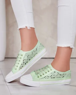Trampki^Royalfashion Damskie ażurowe trampki Niz zielony