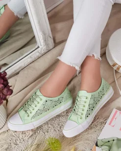 Trampki^Royalfashion Damskie ażurowe trampki Niz zielony
