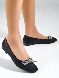 Buty Na Wielkie Wyjście|Baleriny Klasyczne^Royalfashion Damskie baleriny z kokardką i połyskiem Ofenal czarny