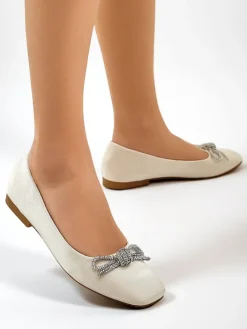 Buty Na Wielkie Wyjście|Baleriny Klasyczne^Royalfashion Damskie baleriny z kokardką i połyskiem Ofenal beżowy