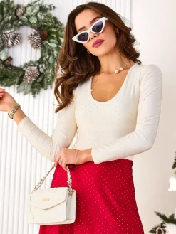 Body^Royalfashion Damskie body z cyrkoniami biały