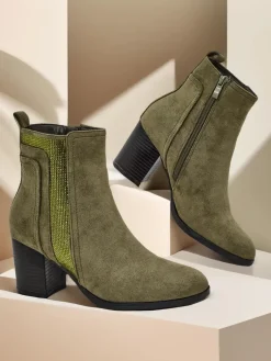 Botki Na Słupku|Nowość^Royalfashion Damskie botki na słupku Venotto zielony