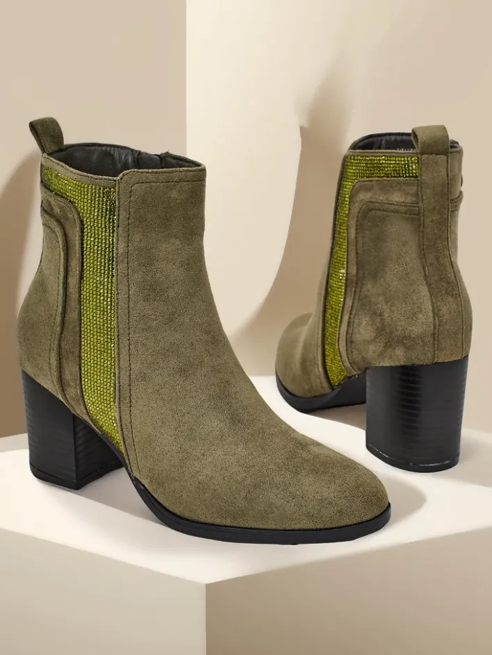 Botki Na Słupku|Nowość^Royalfashion Damskie botki na słupku Venotto zielony