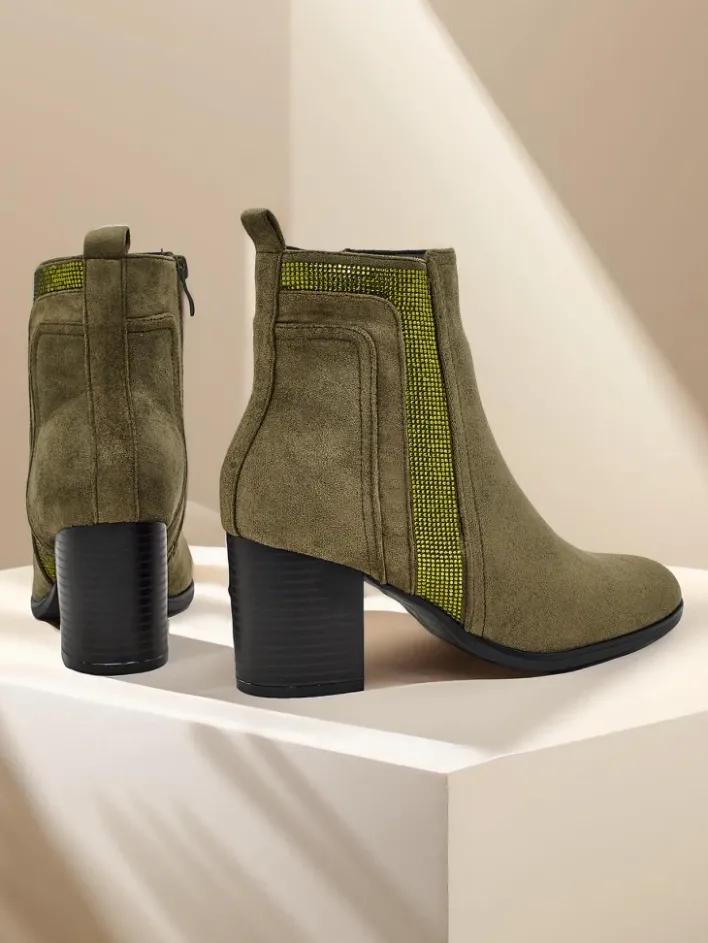 Botki Na Słupku|Nowość^Royalfashion Damskie botki na słupku Venotto zielony