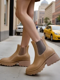 Botki Bez Ocieplenia|Botki Na Płaskim Obcasie^Royalfashion Damskie botki Bonii beżowy