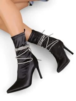 Szpilki|Botki Bez Ocieplenia^Royalfashion Damskie botki na szpilce z paseczkami z cyrkonii Glamese