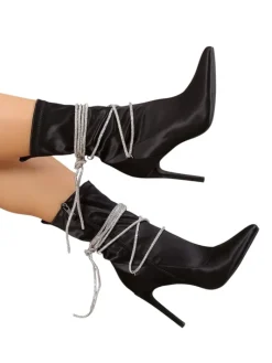 Szpilki|Botki Bez Ocieplenia^Royalfashion Damskie botki na szpilce z paseczkami z cyrkonii Glamese