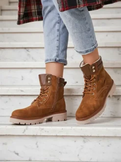 Workery|Botki Z Delikatnym Ociepleniem^Royalfashion Damskie botki workery Fiemo brązowy