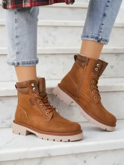 Workery|Botki Z Delikatnym Ociepleniem^Royalfashion Damskie botki workery Fiemo brązowy