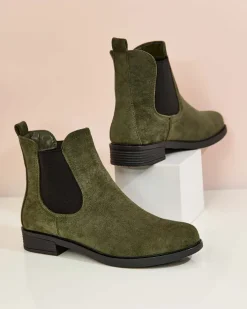 Botki Z Delikatnym Ociepleniem|Sztyblety^Royalfashion Damskie botki a'la sztyblety z eko-zamszu Ataras zielony