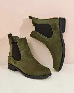 Botki Z Delikatnym Ociepleniem|Sztyblety^Royalfashion Damskie botki a'la sztyblety z eko-zamszu Ataras zielony