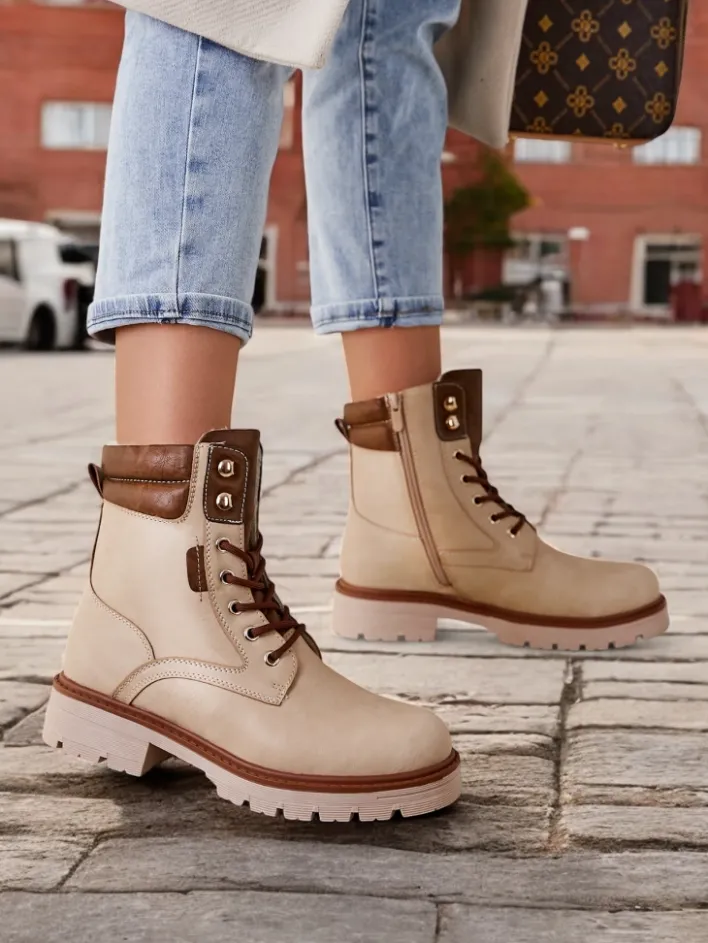 Workery|Botki Sznurowane^Royalfashion Damskie botki workery Fiemo beżowy