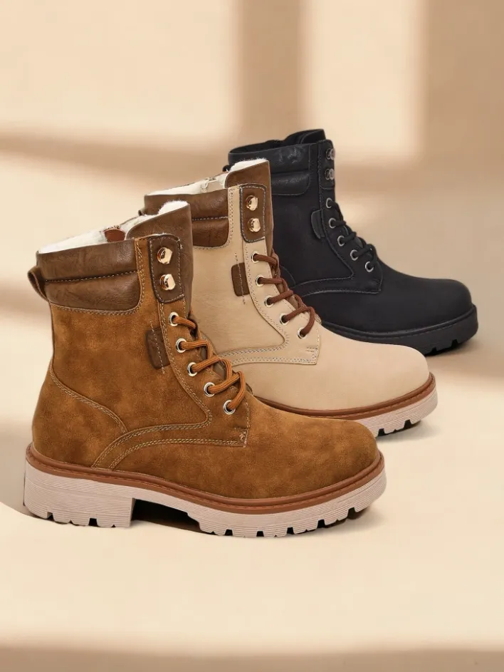 Workery|Botki Sznurowane^Royalfashion Damskie botki workery Fiemo beżowy