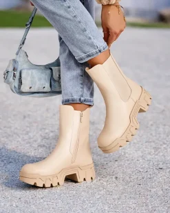 Botki Z Delikatnym Ociepleniem|Botki Na Platformie^Royalfashion Damskie botki Dorinov beżowy