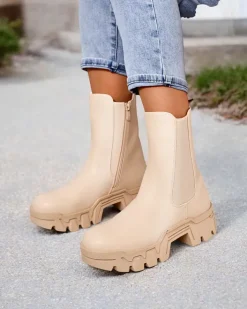 Botki Z Delikatnym Ociepleniem|Botki Na Platformie^Royalfashion Damskie botki Dorinov beżowy