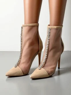 Szpilki|Botki Bez Ocieplenia^Royalfashion Damskie botki na szpilce z przeźroczystej siateczki Glam Style