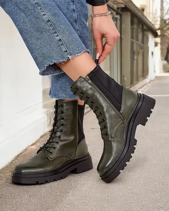 Workery|Botki Sznurowane^Royalfashion Damskie botki workery Rinnoc zielony