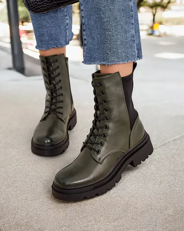 Workery|Botki Sznurowane^Royalfashion Damskie botki workery Rinnoc zielony