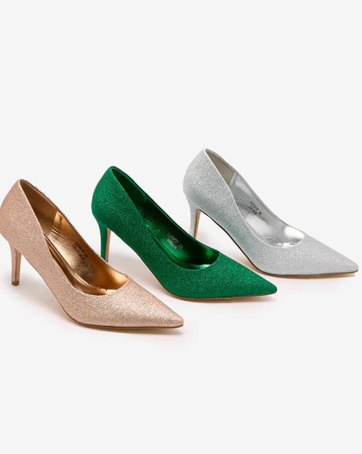 Klasyczne^Royalfashion Damskie czółenka na szpilce z brokatem Matomilso zielony