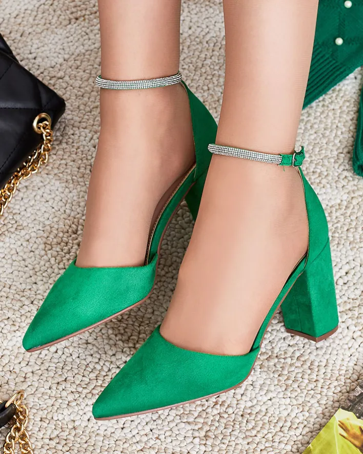 Klasyczne^Royalfashion Damskie czółenka z cyrkoniami Britica zielony