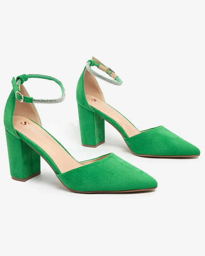 Klasyczne^Royalfashion Damskie czółenka z cyrkoniami Britica zielony